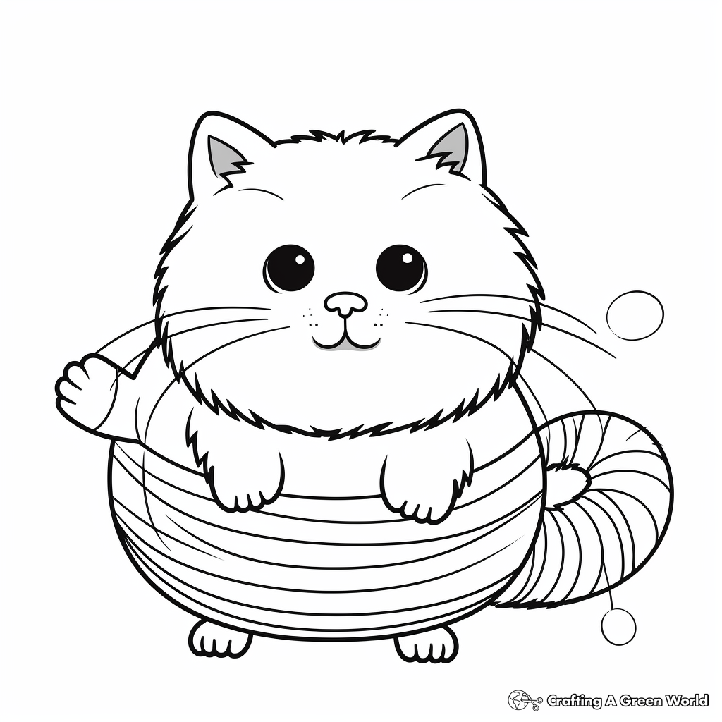Bouncy Fat Kitten with Ball of Yarn Coloring Pages 1