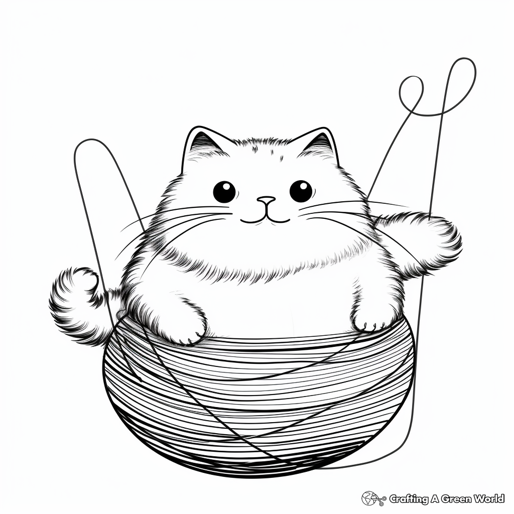 Bouncy Fat Kitten with Ball of Yarn Coloring Pages 2
