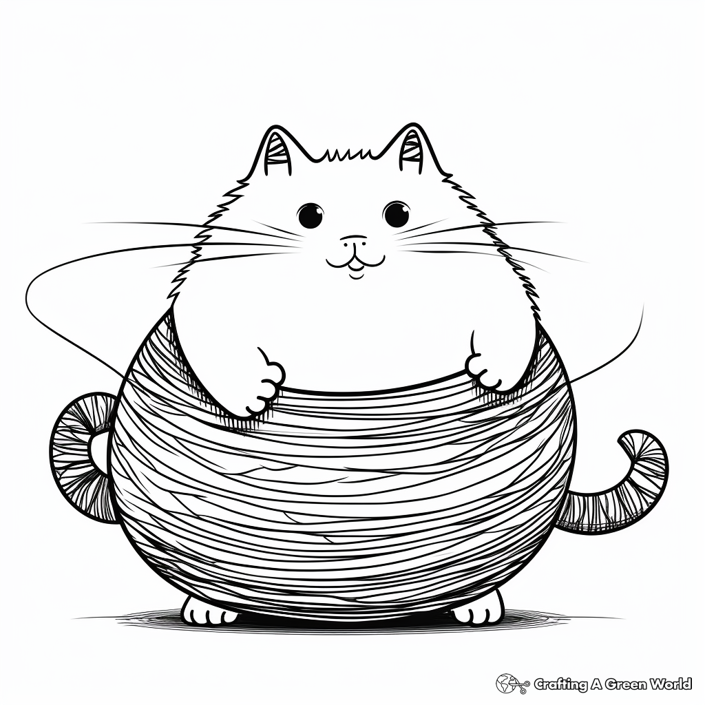 Bouncy Fat Kitten with Ball of Yarn Coloring Pages 3