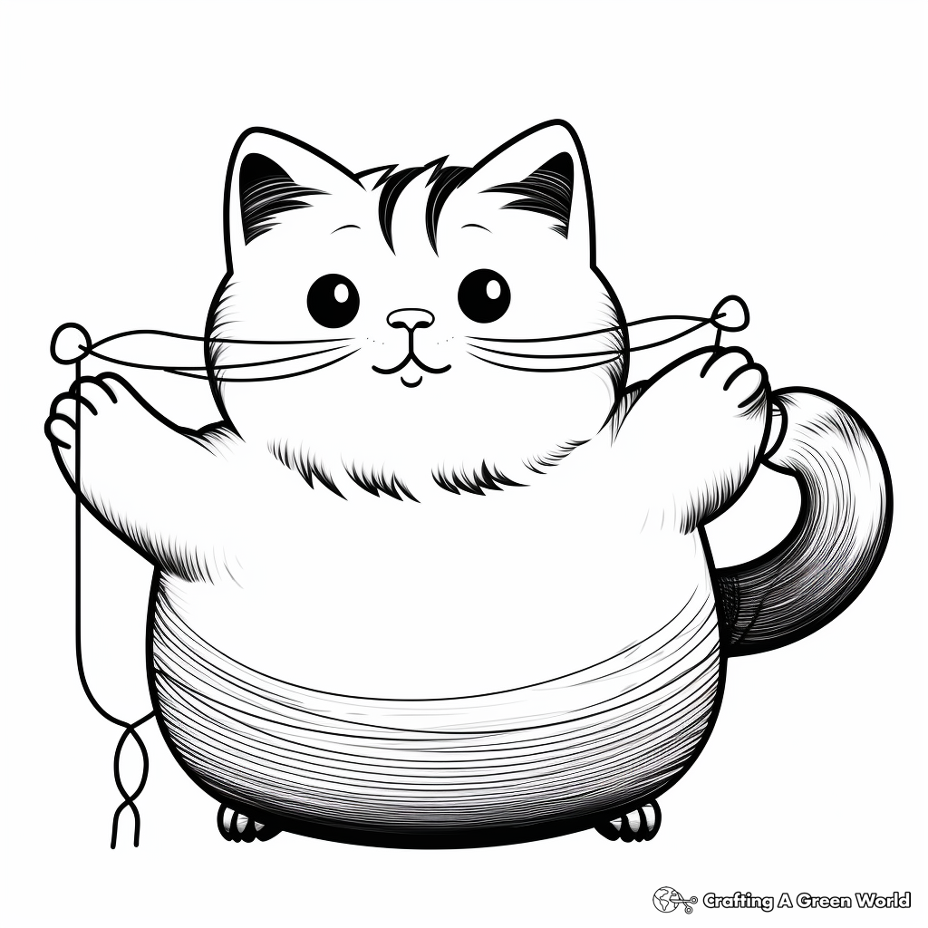 Bouncy Fat Kitten with Ball of Yarn Coloring Pages 4