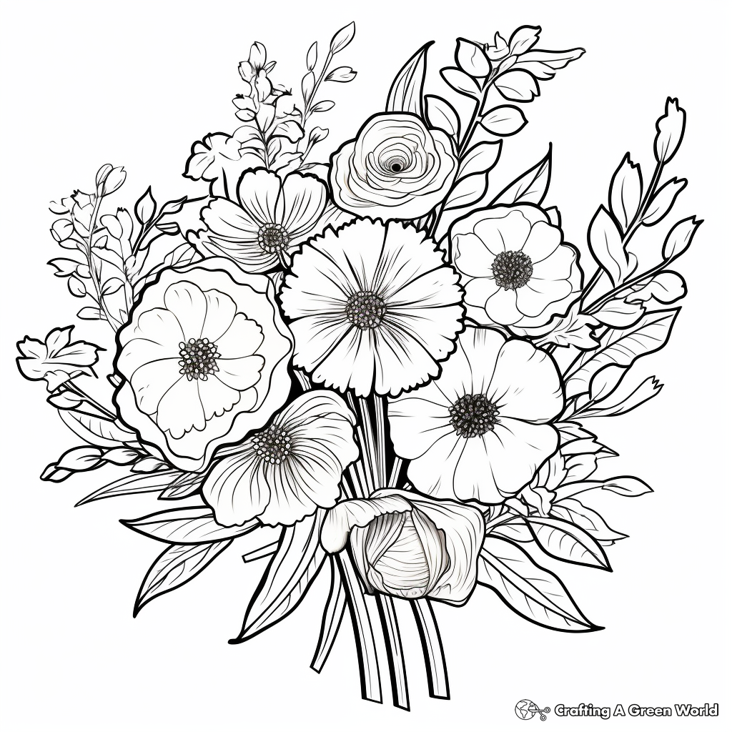 Bouquet of Varieties: Assorted Flowers Coloring Pages 1