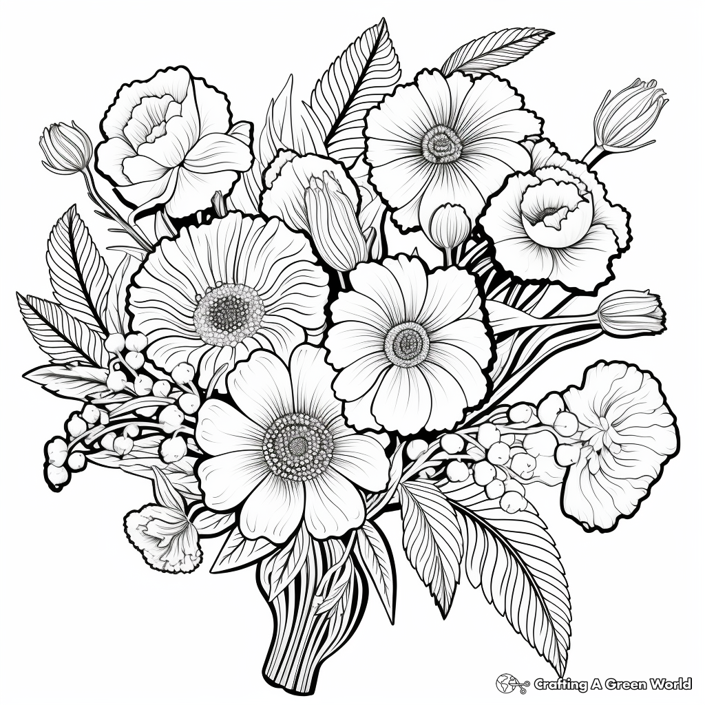 Bouquet of Varieties: Assorted Flowers Coloring Pages 2