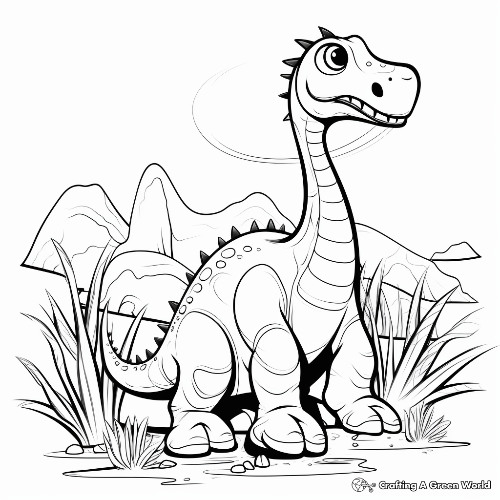 Brachiosaurus Dinosaur Living in Nature Coloring Pages 1