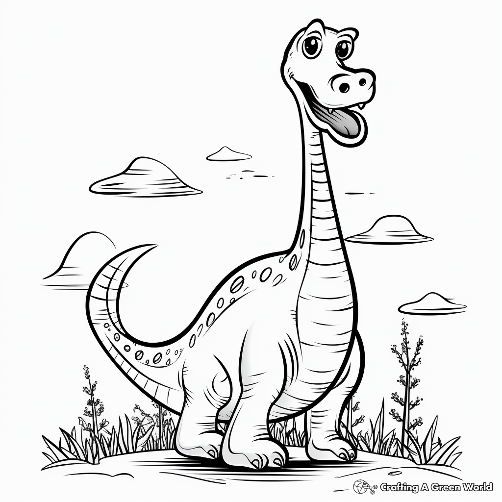 Brachiosaurus Dinosaur Living in Nature Coloring Pages 2