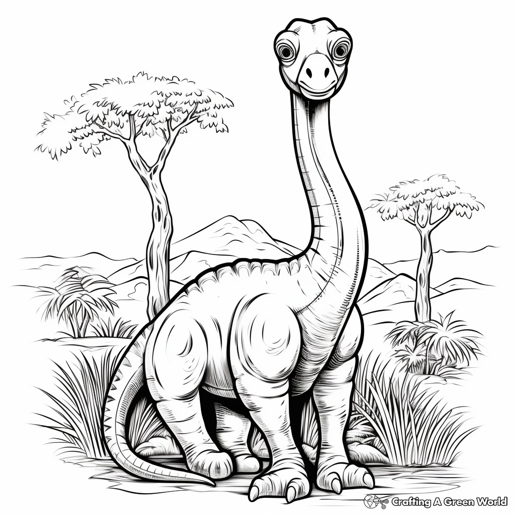Brachiosaurus Dinosaur Living in Nature Coloring Pages 3