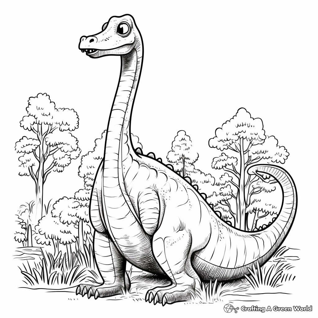 Brachiosaurus Dinosaur Living in Nature Coloring Pages 4