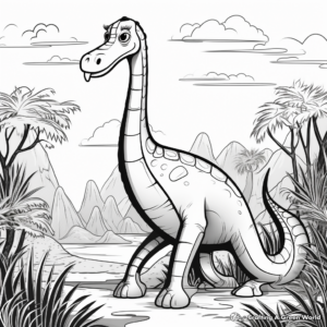 Brachiosaurus in Jungle Scene Coloring Pages 1