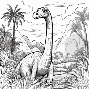 Brachiosaurus in Jungle Scene Coloring Pages 2