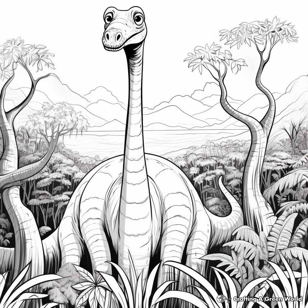 Brachiosaurus in Jungle Scene Coloring Pages 3