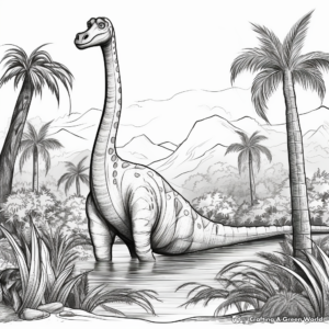 Brachiosaurus in Jungle Scene Coloring Pages 4