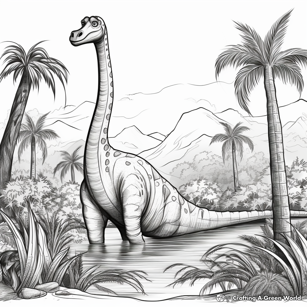 Brachiosaurus in Jungle Scene Coloring Pages 4