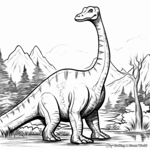 Brachiosaurus in Nature Setting Coloring Pages 1
