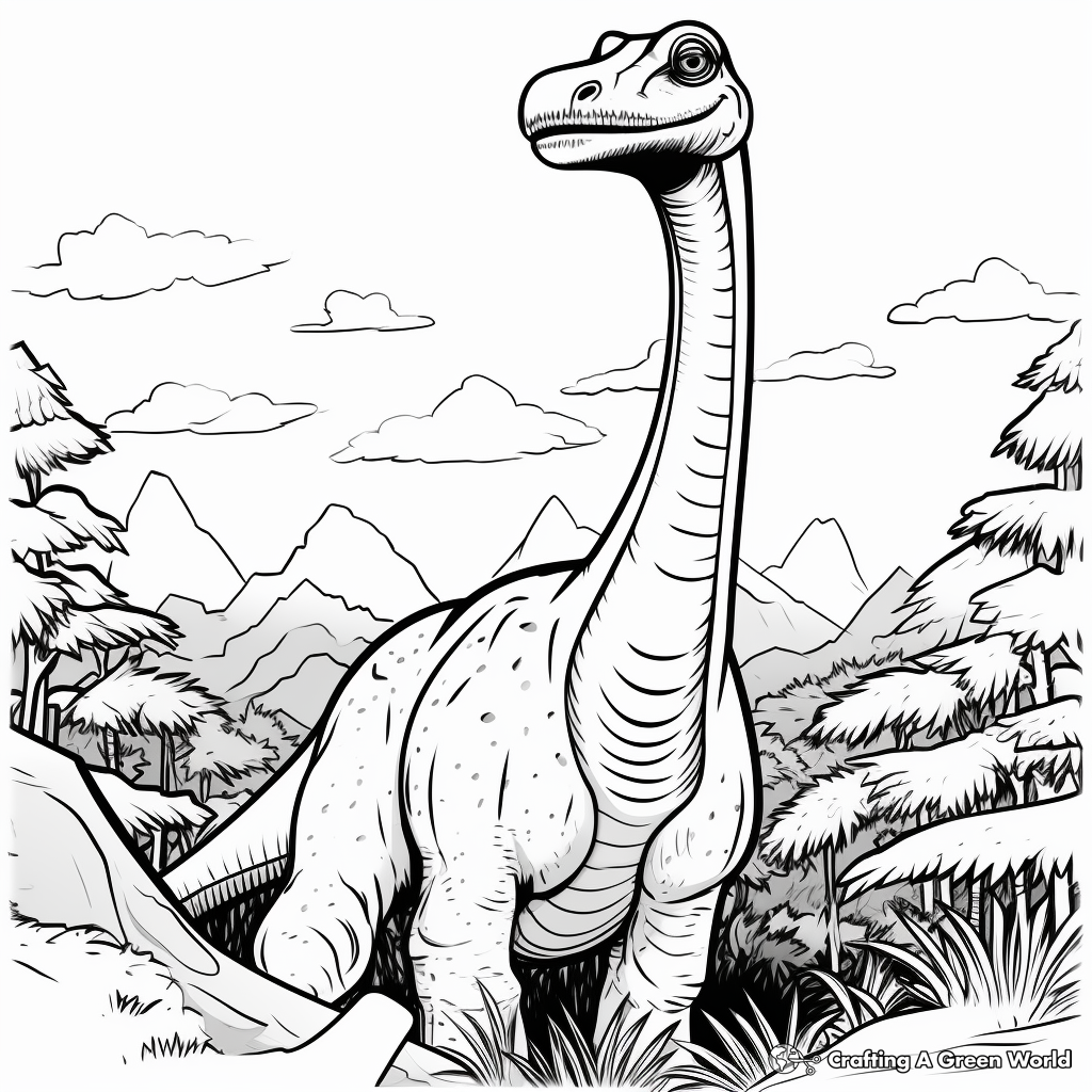 Brachiosaurus in Nature Setting Coloring Pages 4