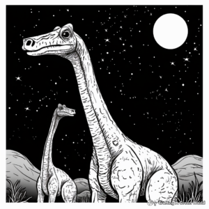 Brachiosaurus in the Night Sky Coloring Pages 1
