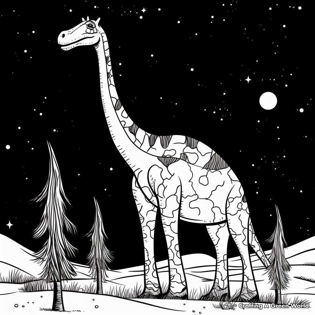 Brachiosaurus in the Night Sky Coloring Pages 2