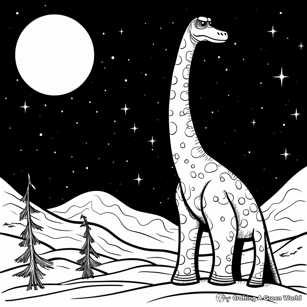 Brachiosaurus in the Night Sky Coloring Pages 4