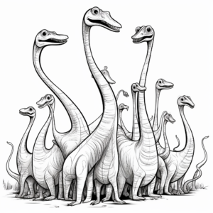 Brachiosaurus vs. Velociraptors: Long-neck Defense Coloring Pages 2
