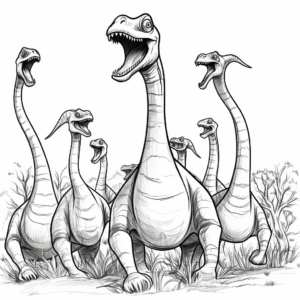 Brachiosaurus vs. Velociraptors: Long-neck Defense Coloring Pages 3