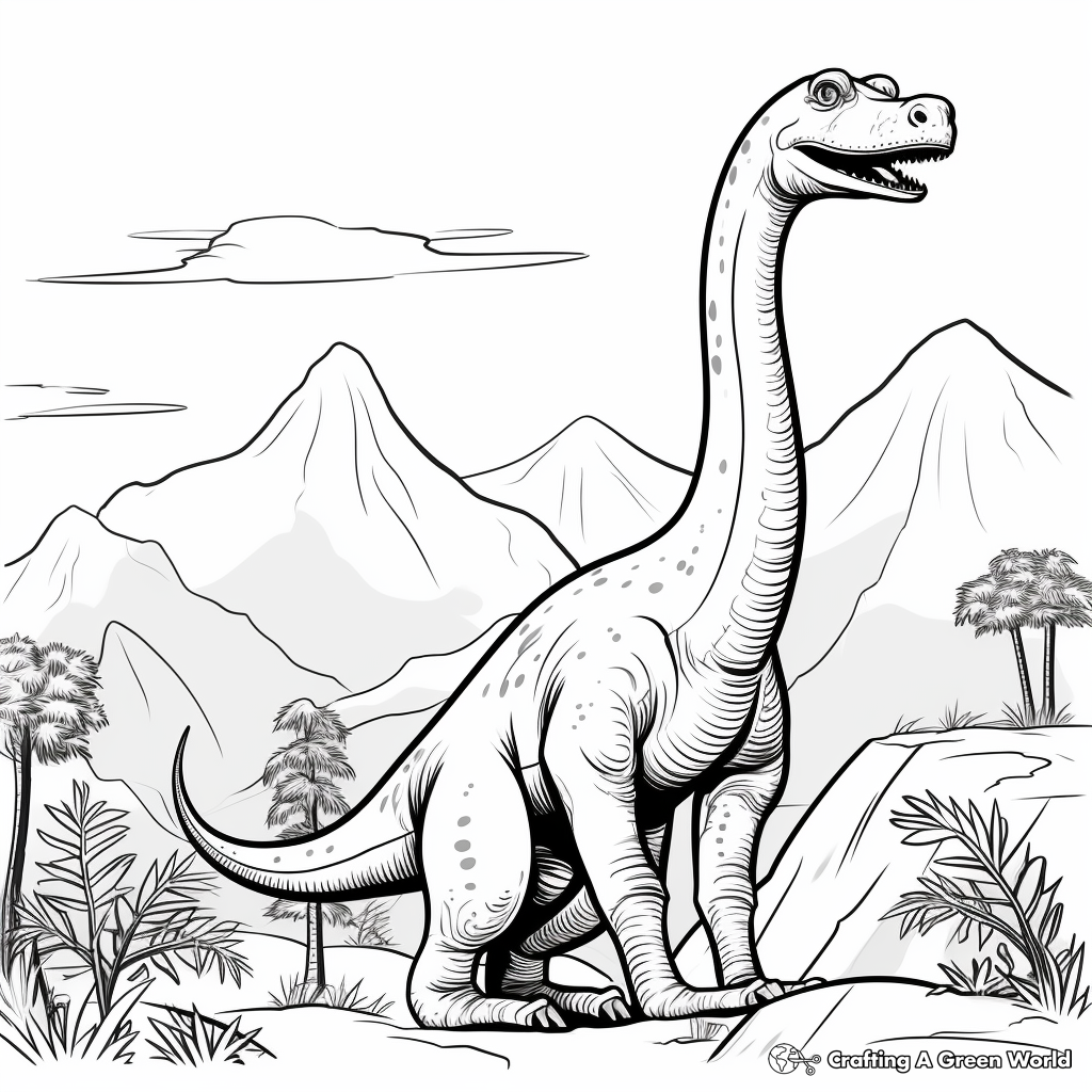 Brachiosaurus with Other Dinosaurs Coloring Pages 1