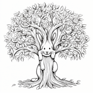 Breathtaking Bunny and Willow Tree Coloring Pages for Adults 1