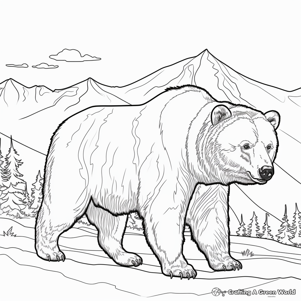 Breathtaking Grizzly Bear in the Mountains Coloring Pages 1