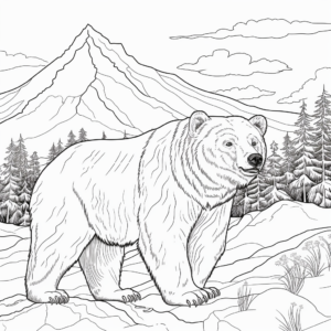 Breathtaking Grizzly Bear in the Mountains Coloring Pages 3