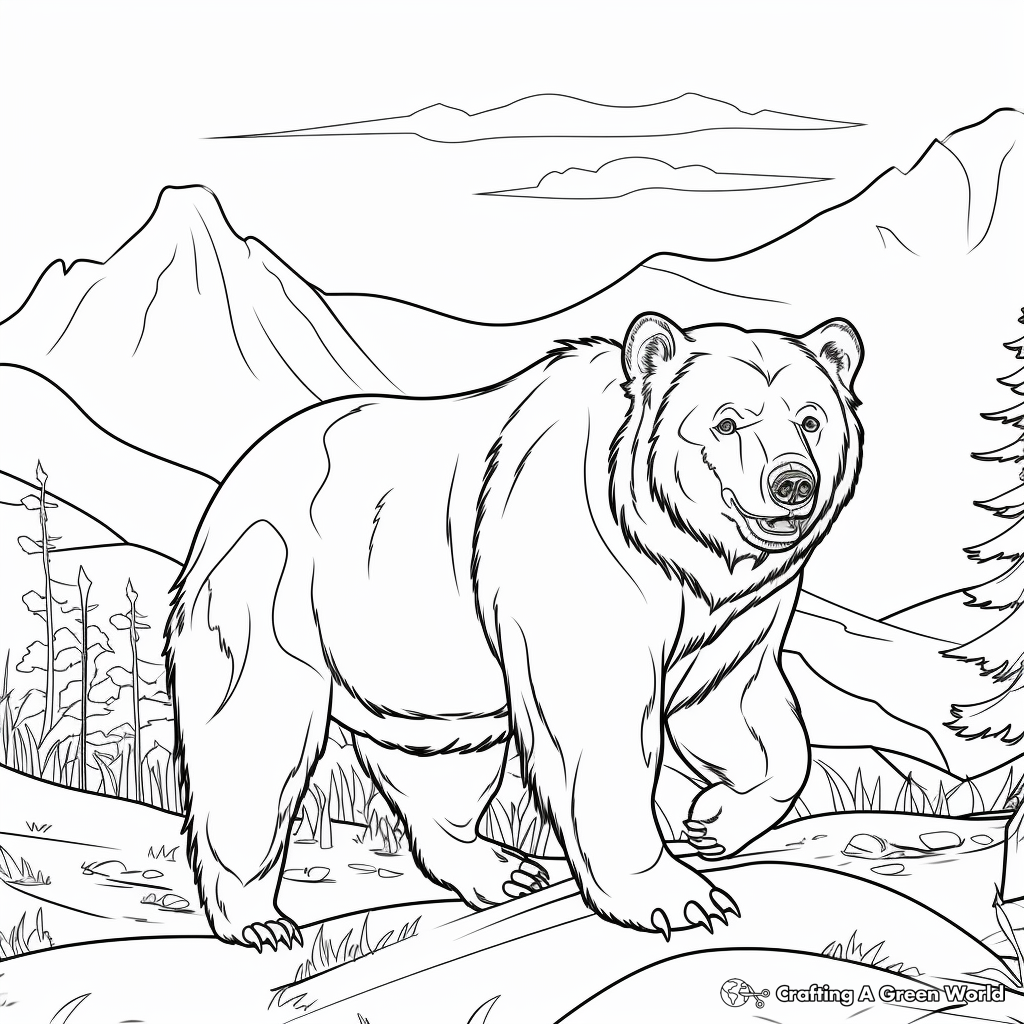 Breathtaking Grizzly Bear in the Mountains Coloring Pages 4
