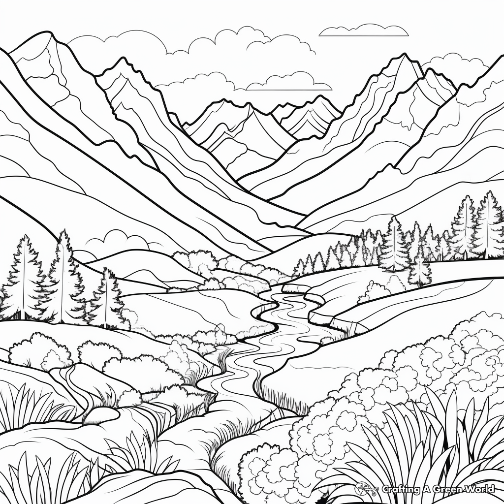 Breathtaking Mountain and Valleys Creation Coloring Pages 4