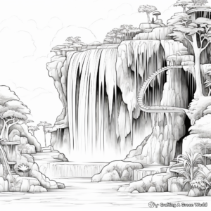 Breathtaking Rainbow over Waterfall Coloring Pages 1