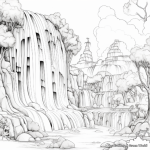 Breathtaking Rainbow over Waterfall Coloring Pages 2