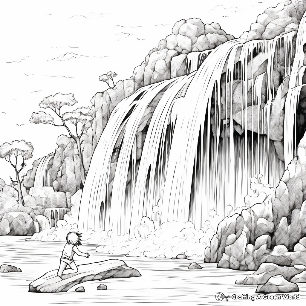 Breathtaking Rainbow over Waterfall Coloring Pages 4