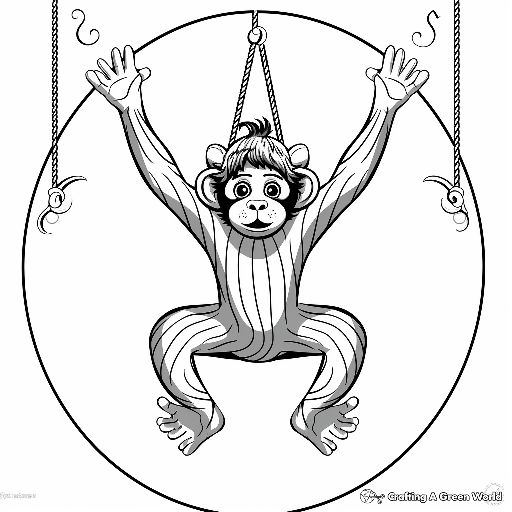Breathtaking Trapeze Circus Monkey Coloring Pages 1