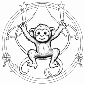 Breathtaking Trapeze Circus Monkey Coloring Pages 2