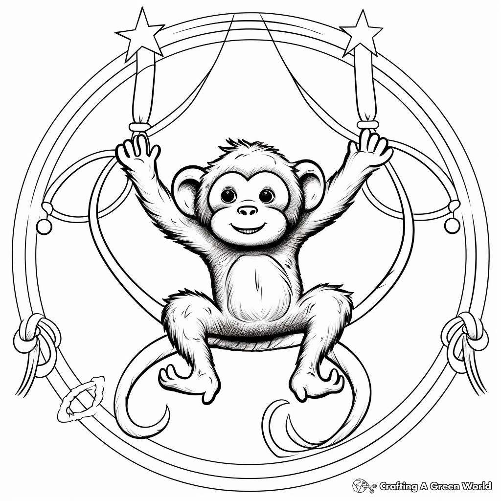 Breathtaking Trapeze Circus Monkey Coloring Pages 2