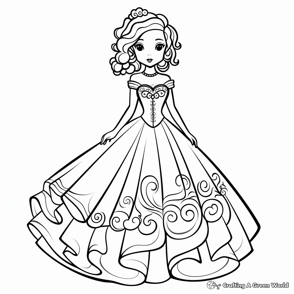 Bridal Ball Gown Dress Coloring Pages for Coloring Enthusiasts 2