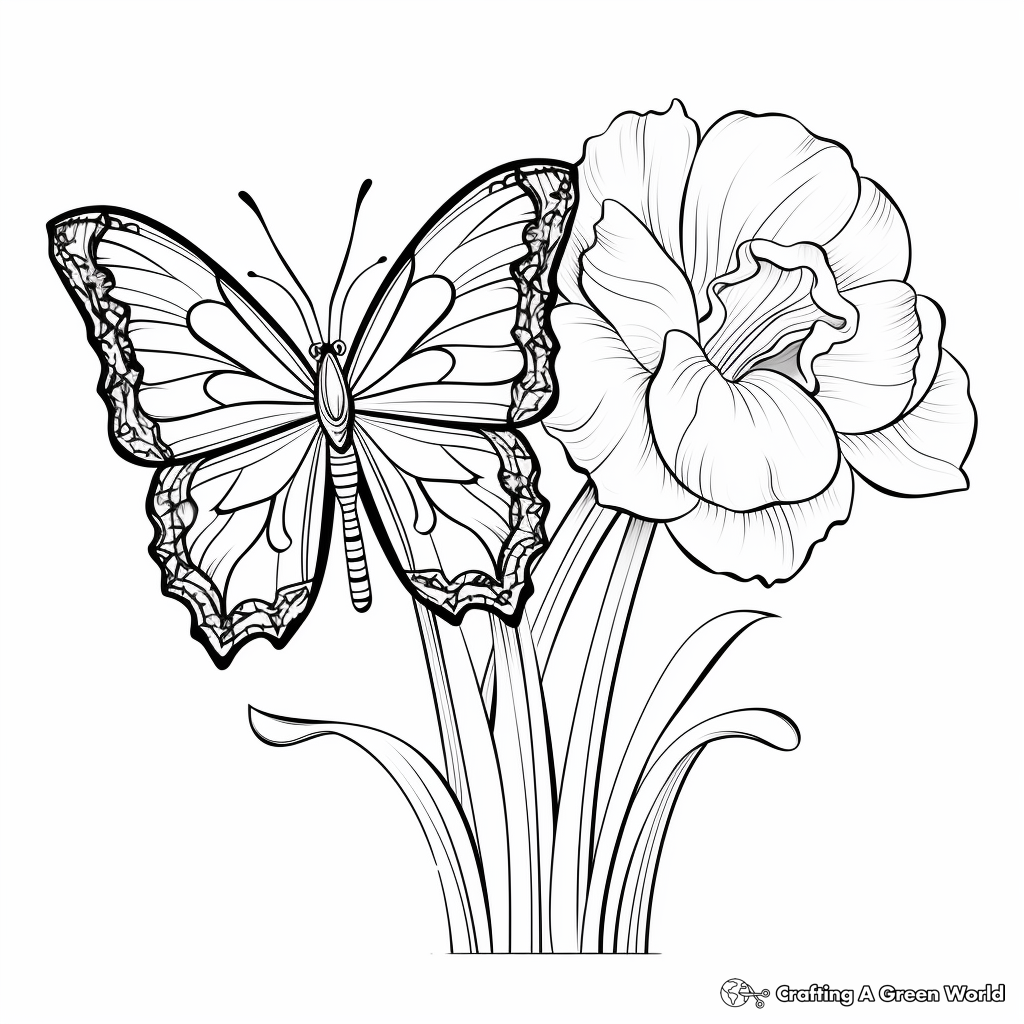 Bright Half Butterfly, Half Daffodil Coloring Pages 3