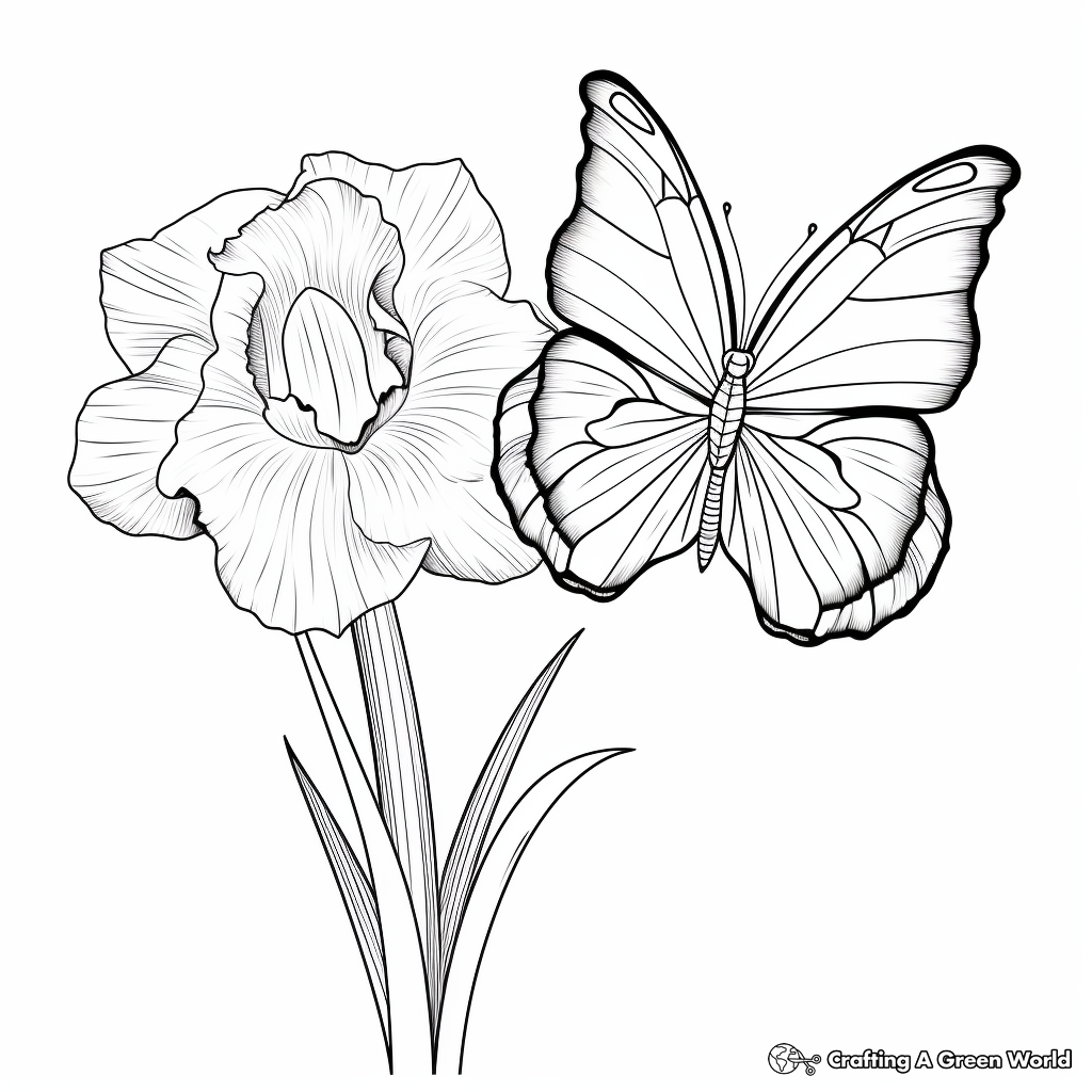 Bright Half Butterfly, Half Daffodil Coloring Pages 2