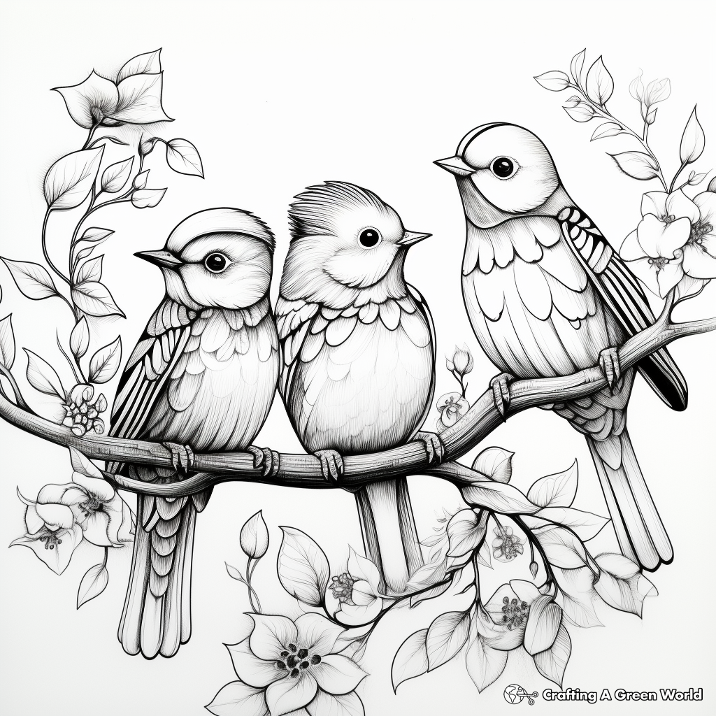 Bright Rainbow and Birds Scene Coloring Pages 1