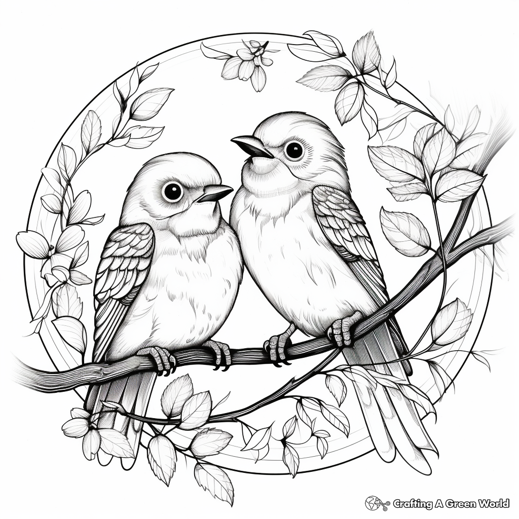 Bright Rainbow and Birds Scene Coloring Pages 2