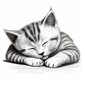 British Shorthair Kitten Asleep Coloring Pages 1