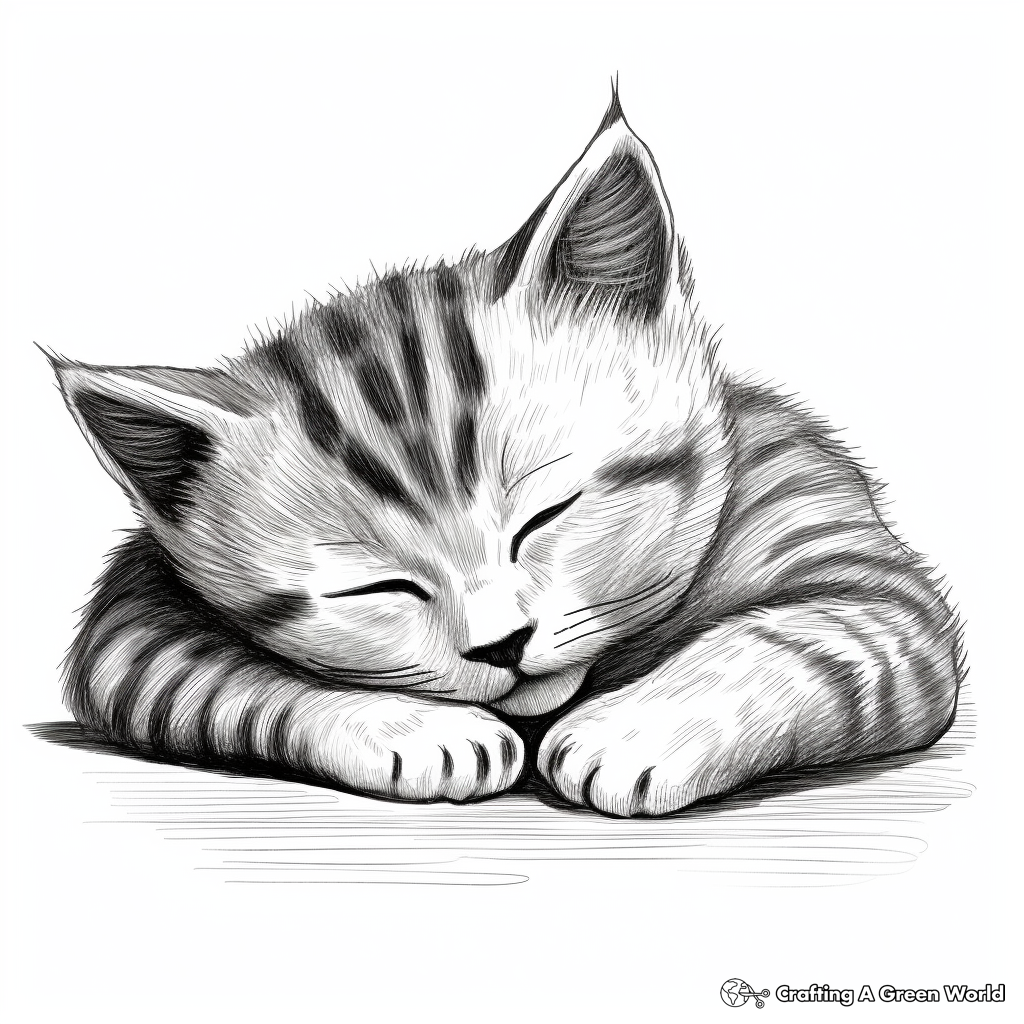 British Shorthair Kitten Asleep Coloring Pages 1