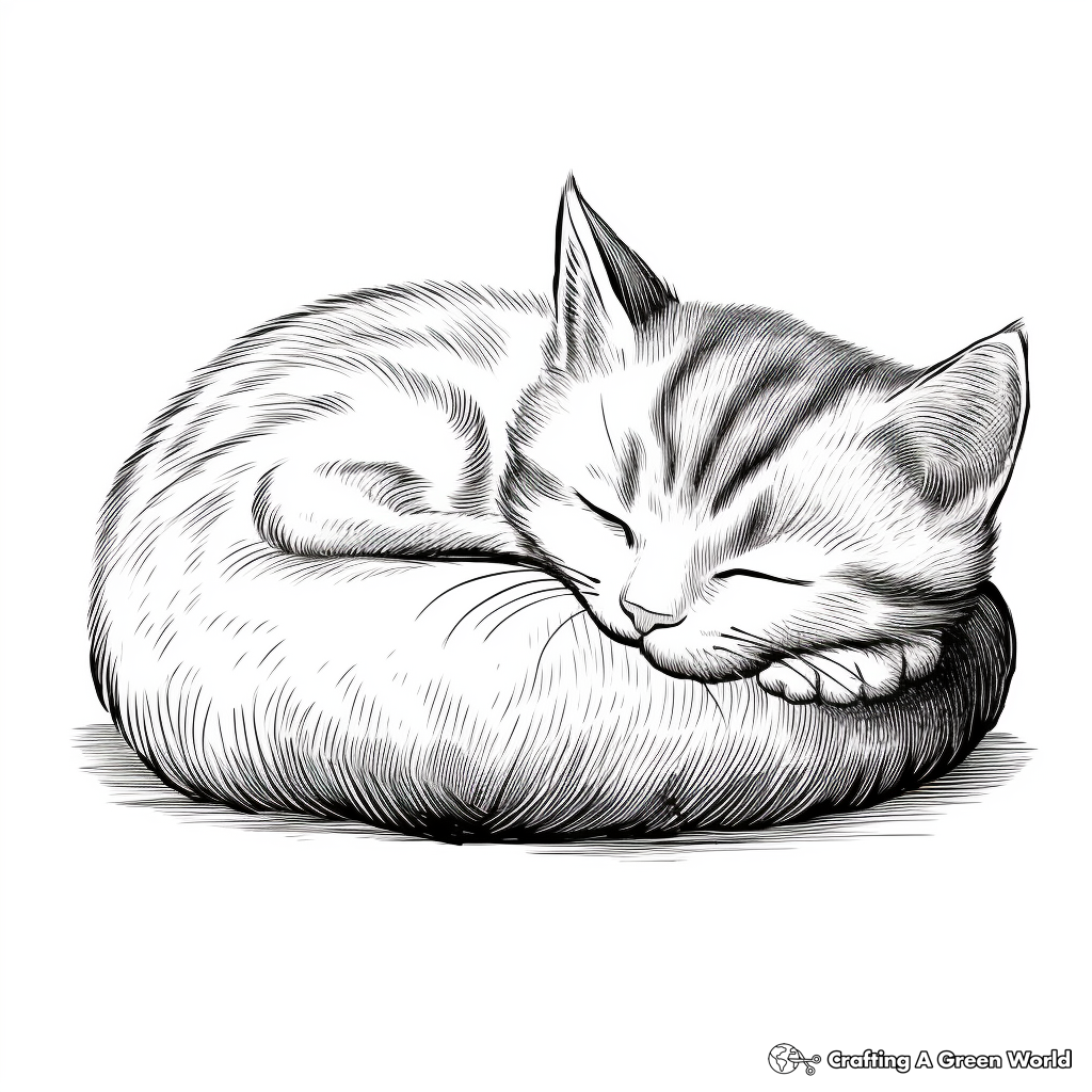 British Shorthair Kitten Asleep Coloring Pages 2
