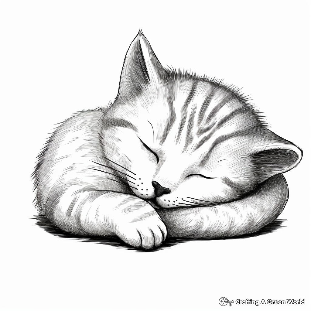 British Shorthair Kitten Asleep Coloring Pages 4