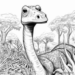 Brontosaurus Head in Nature: Jungle-Scene Coloring Pages 4