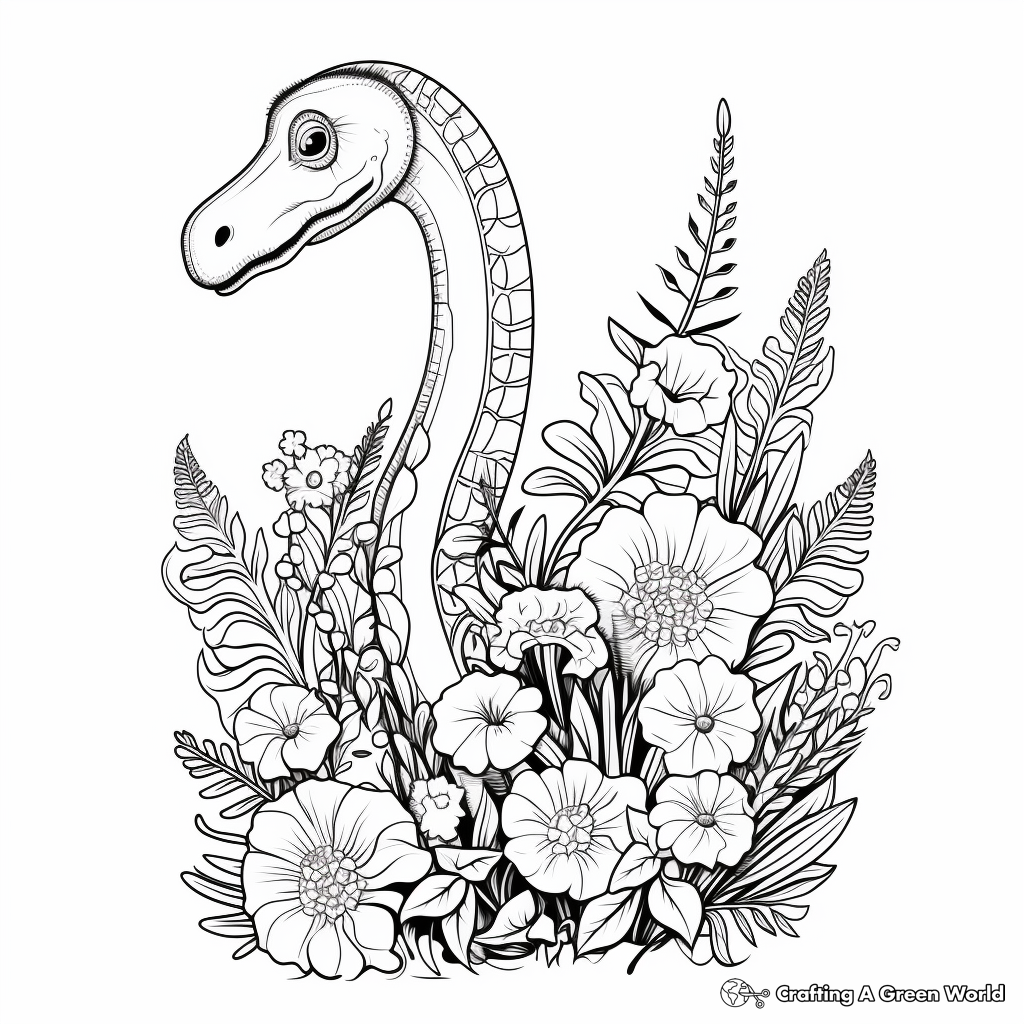 Brontosaurus with Florals Coloring Pages 2