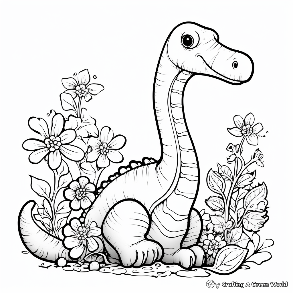 Brontosaurus with Florals Coloring Pages 4
