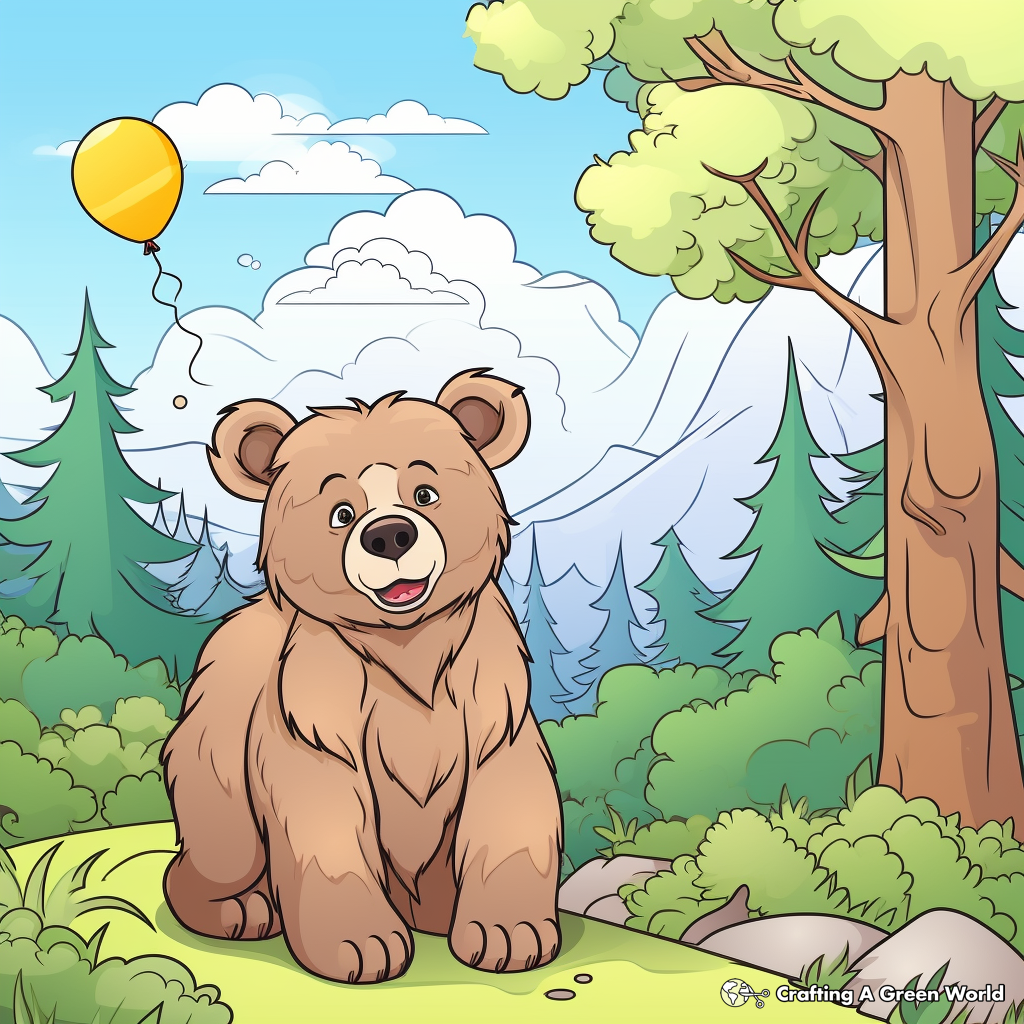 Brown Bear Head Coloring Pages in Forest setting 1