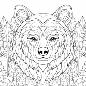Brown Bear Head Coloring Pages in Forest setting 2