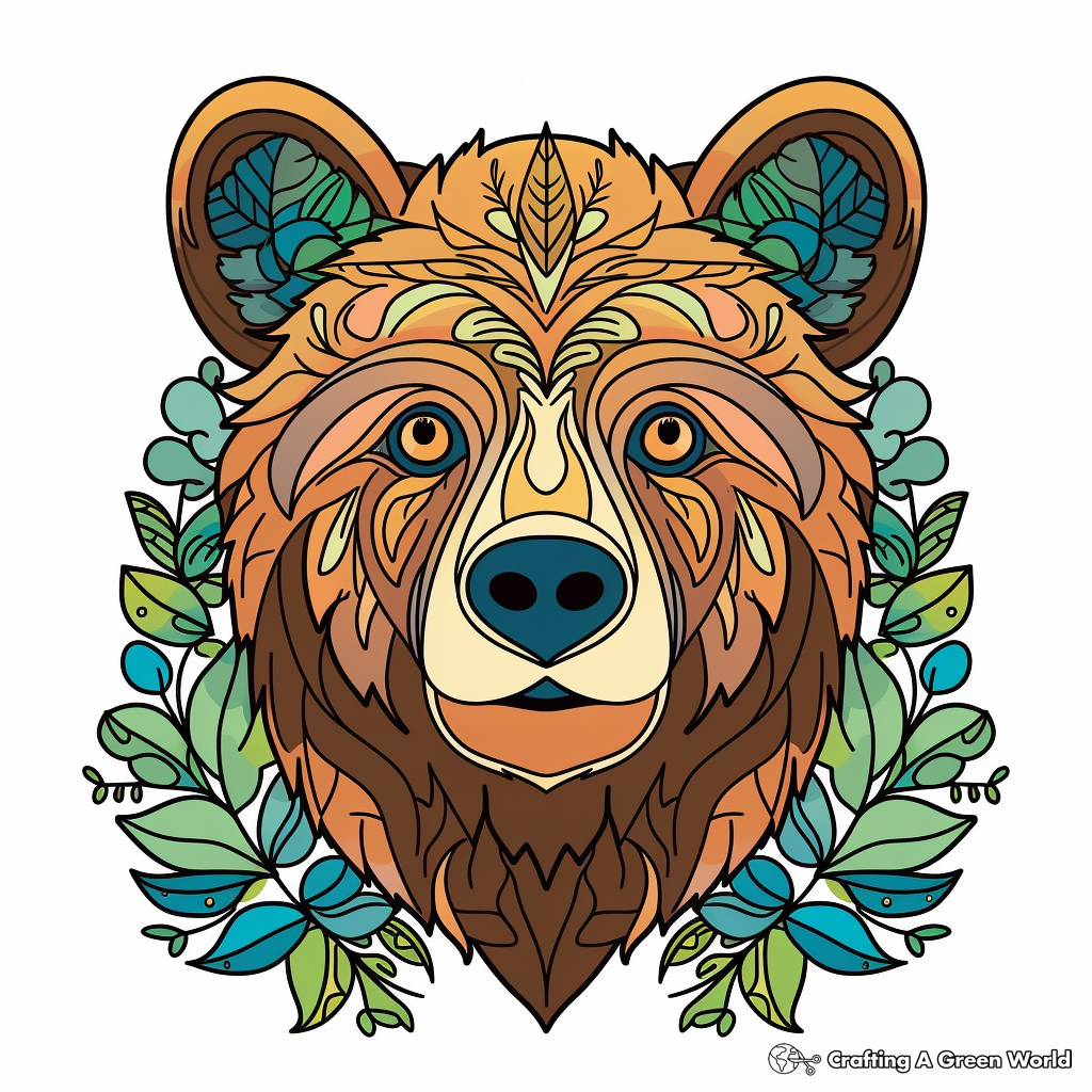 Brown Bear Head Coloring Pages in Forest setting 3