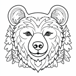 Brown Bear Head Coloring Pages in Forest setting 4